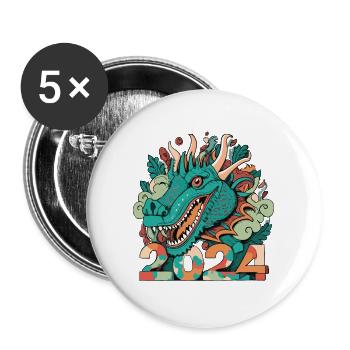 FROHES NEUES JAHR DRACHE 2024 - Buttons groß 56 mm (5er Pack) - Weiß - Vorne