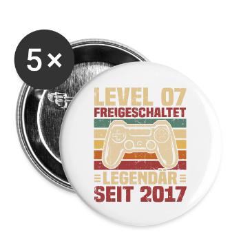 Level 7 freigeschaltet legendär seit 2017 - Buttons groß 56 mm (5er Pack) - Weiß - Vorne