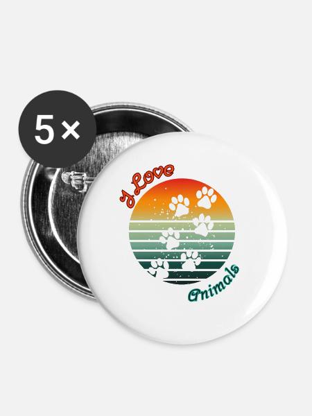 Ich liebe Tiere - Buttons groß 56 mm (5er Pack) - Weiß