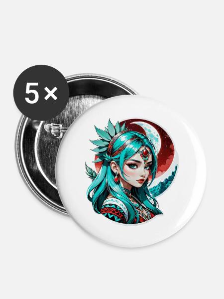 Indische Prinzessin - Aztek - Buttons groß 56 mm (5er Pack) - Weiß