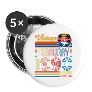 Anniversaire Février 1990. Cadeau Fevrier 1990. - Lot de 5 grands badges (56 mm) - blanc - Devant