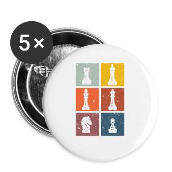Silhouettes de joueur d’échecs pièces d’échecs rétro - Lot de 5 grands badges (56 mm) - blanc - Devant