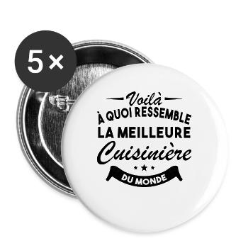 Idée cadeau - Meilleure cuisinière au monde - Lot de 5 grands badges (56 mm) - blanc - Devant