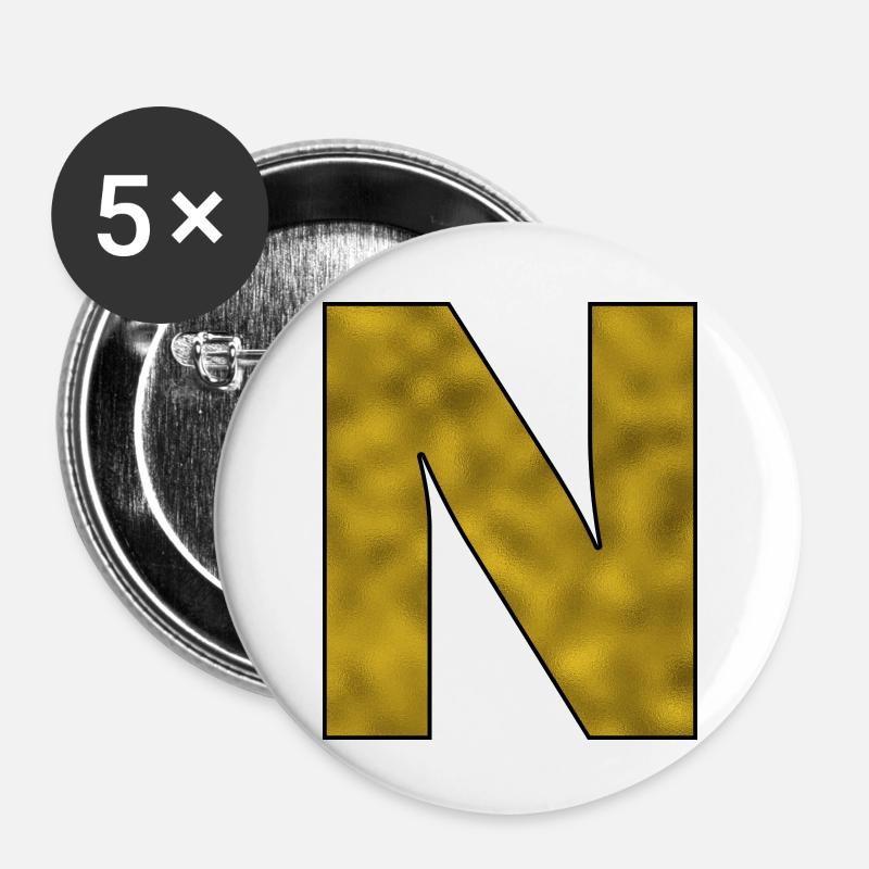 Letter N Gold - Buttons large 2.2''/56 mm (5-pack) - white