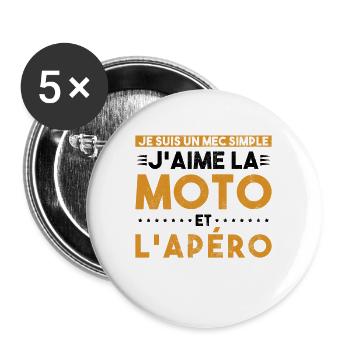 Mec Motard Homme Moto Cadeau Motorcycle Motards - Lot de 5 grands badges (56 mm) - blanc - Devant