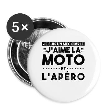 Mec Motard Homme Moto Cadeau Motorcycle Motards - Lot de 5 grands badges (56 mm) - blanc - Devant