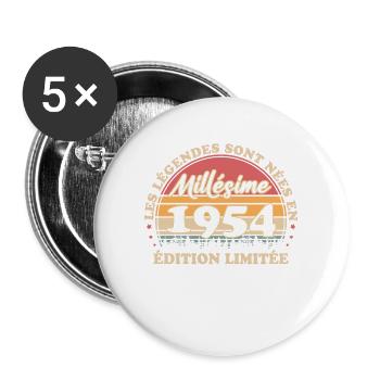 Millésime 1954 Vintage Anniversaire Rétro 1954 - Lot de 5 grands badges (56 mm) - blanc - Devant