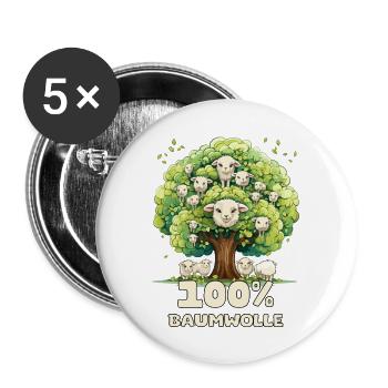 Lustiges Wortspiel; 100 % Baumwolle - Buttons groß 56 mm (5er Pack) - Weiß - Vorne