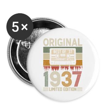 Vintage 87e anniversaire rétro cadeau 1937 - Lot de 5 grands badges (56 mm) - blanc - Devant