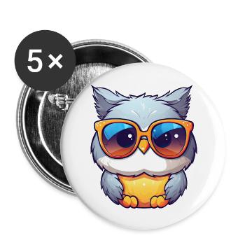 Little cute owl wearing sunglasses. - Buttons large 2.2''/56 mm (5-pack) - white - Front