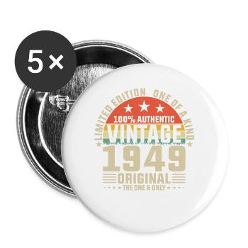 75th Birthday Vintage 1949 - Buttons large 2.2''/56 mm (5-pack) - white - Front
