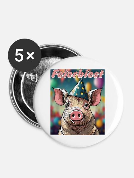 SCHWEIN FEIERBIEST - Buttons groß 56 mm (5er Pack) - Weiß