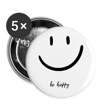 Lachendes Gesicht , sei glücklich , be happy - Buttons groß 56 mm (5er Pack) - Weiß - Vorne
