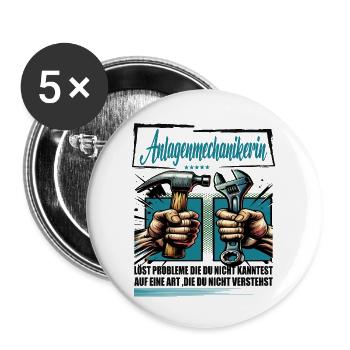 Anlagenmechanikerin Beruf mit lustigen Spruch - Buttons groß 56 mm (5er Pack) - Weiß - Vorne