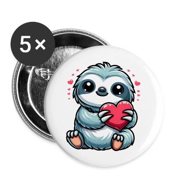 Faultier Liebe Valentinstag Herz Freundschaft - Buttons groß 56 mm (5er Pack) - Weiß - Vorne