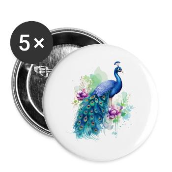 Pfau Pfauenfeder Exotisch Farbenfroh Bunt Kunst - Buttons groß 56 mm (5er Pack) - Weiß - Vorne