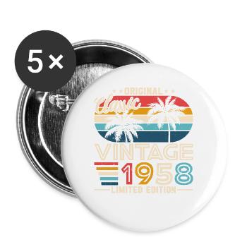 Vintage Geburtstag 1958 - Legendärer 66. Jahrgang - Buttons groß 56 mm (5er Pack) - Weiß - Vorne