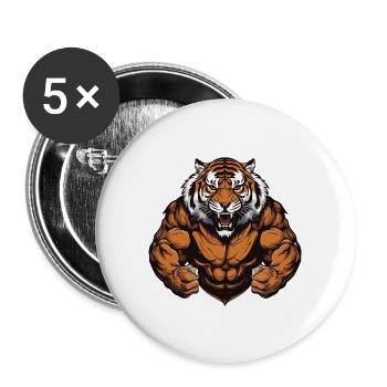 Tigre Muscles Bête Arts Martiaux MMA - Lot de 5 grands badges (56 mm) - blanc - Devant