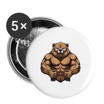 Bär Grizzly Beast Martial Arts MMA Gym - Buttons groß 56 mm (5er Pack) - Weiß - Vorne