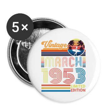 Geburtstag März 1953.Geschenk März 1953.März 1953 - Buttons groß 56 mm (5er Pack) - Weiß - Vorne