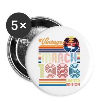 Geburtstag März 1986.Geschenk März 1986.März 1986 - Buttons groß 56 mm (5er Pack) - Weiß - Vorne
