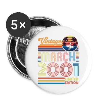 Geburtstag März 2001.Geschenk März 2001.März 2001 - Buttons groß 56 mm (5er Pack) - Weiß - Vorne