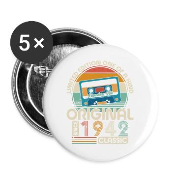 Vintage Birthday 1942 - fête d’anniversaire rétro - Lot de 5 grands badges (56 mm) - blanc - Devant