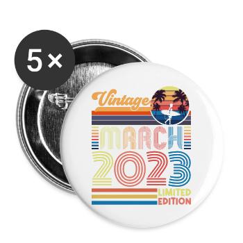 Birthday March 2023.Gift March 2023.March 2023 - Buttons large 2.2''/56 mm (5-pack) - white - Front