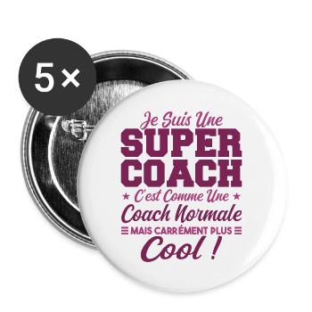Une Super Coach Idée Femme Cadeau Humour - Lot de 5 grands badges (56 mm) - blanc - Devant
