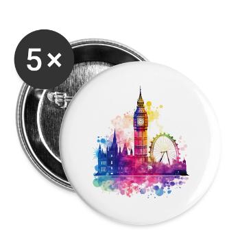 London England Stadt Skyline Big Ben Bunt Splash - Buttons groß 56 mm (5er Pack) - Weiß - Vorne