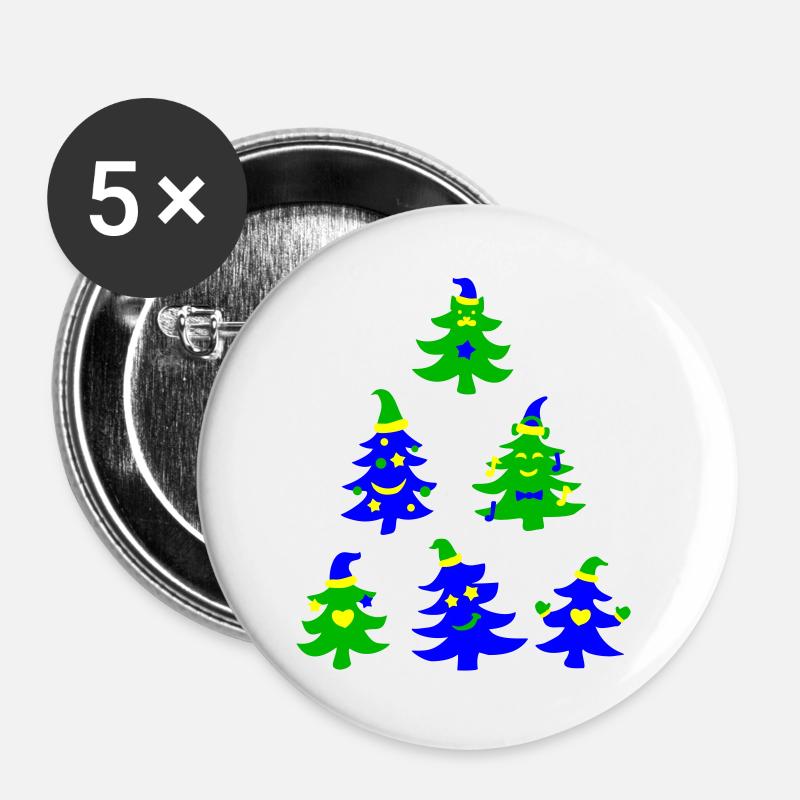 Magic Smiling Christmas Trees - Buttons large 2.2''/56 mm (5-pack) - white