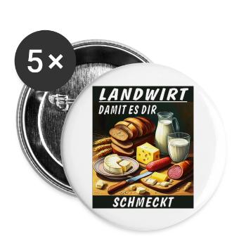 LANDWIRT DAMIT ES DIR SCHMECKT - Buttons groß 56 mm (5er Pack) - Weiß - Vorne