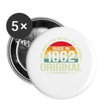 Vintage 1962 Geburtstag - Buttons groß 56 mm (5er Pack) - Weiß - Vorne