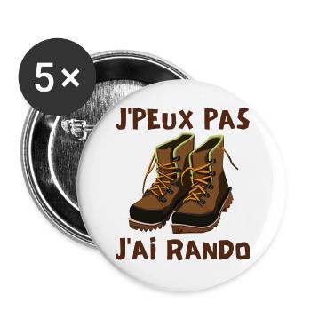 rando, randonnée, randonneur - Lot de 5 grands badges (56 mm) - blanc - Devant