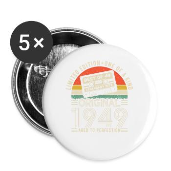 Joie d’anniversaire Vintage 1949 - Lot de 5 grands badges (56 mm) - blanc - Devant