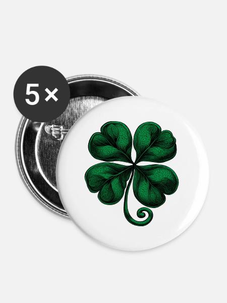 Grünes vierblättriges Kleeblatt - Buttons groß 56 mm (5er Pack) - Weiß