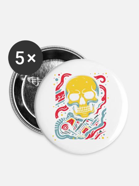 Schwebender Schädel: Pop-Art-Cartoon - Buttons groß 56 mm (5er Pack) - Weiß