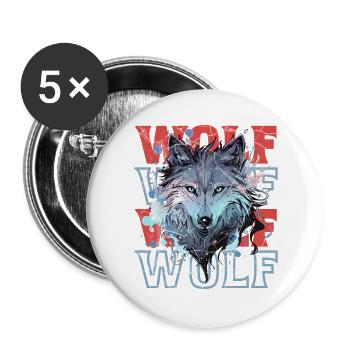 Loup loup tête mystique Nature sauvage sauvage Art - Lot de 5 grands badges (56 mm) - blanc - Devant