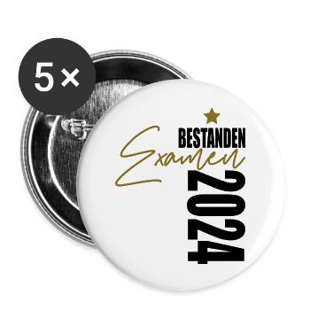 Examen 2024 bestanden - Buttons groß 56 mm (5er Pack) - Weiß - Vorne