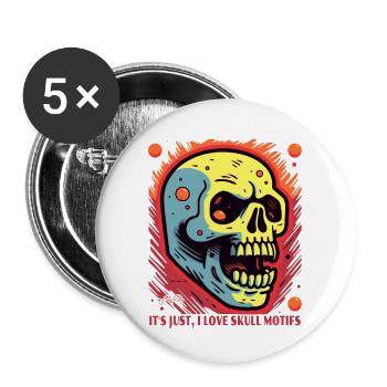 I love skull motifs - Buttons large 2.2''/56 mm (5-pack) - white - Front