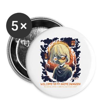 Anime Sucht: Willkommen in meinem Anime Kerker - Buttons groß 56 mm (5er Pack) - Weiß - Vorne