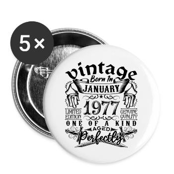 Geburtstag 1977, Januar 1977, geboren im Januar - Buttons groß 56 mm (5er Pack) - Weiß - Vorne