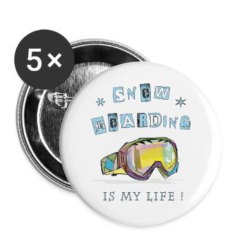 Winter sports, snowboarding - Buttons large 2.2''/56 mm (5-pack) - white - Front