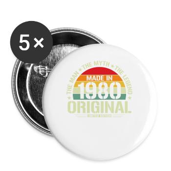 Vintage 1980 Birthday Retro Style - Buttons large 2.2''/56 mm (5-pack) - white - Front