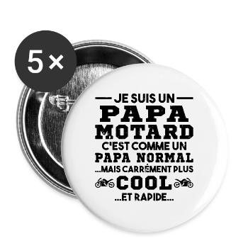 Homme Papa Motard Humour Cadeau motocycliste - Lot de 5 grands badges (56 mm) - blanc - Devant