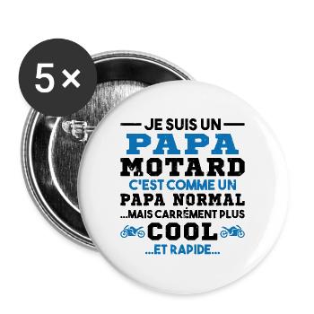 Homme Papa Motard Humour Cadeau motocycliste - Lot de 5 grands badges (56 mm) - blanc - Devant