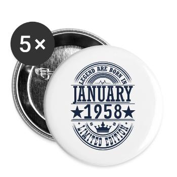 Januar 1958, Jahrestag Januar 1958, Januar - Buttons groß 56 mm (5er Pack) - Weiß - Vorne