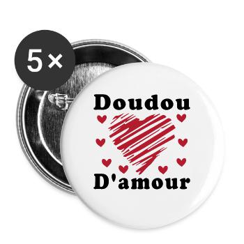Doudou D'amour Cadeau Saint Valentin - Lot de 5 grands badges (56 mm) - blanc - Devant