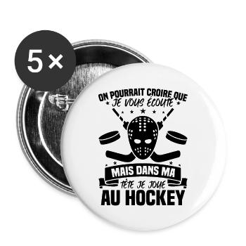 Dans ma tête je joue au hockey - Lot de 5 grands badges (56 mm) - blanc - Devant