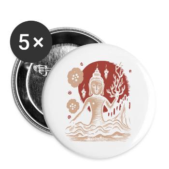 Arbre de vie et Bouddha méditant - Lot de 5 grands badges (56 mm) - blanc - Devant